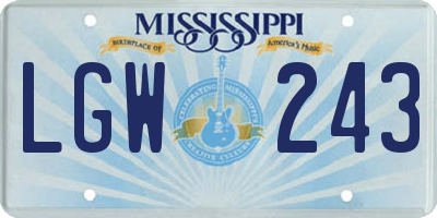MS license plate LGW243