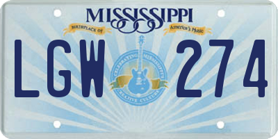 MS license plate LGW274