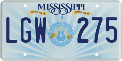 MS license plate LGW275