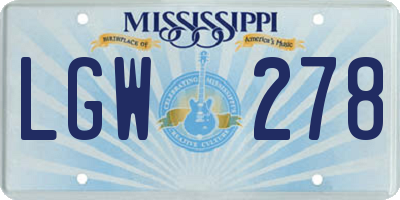 MS license plate LGW278