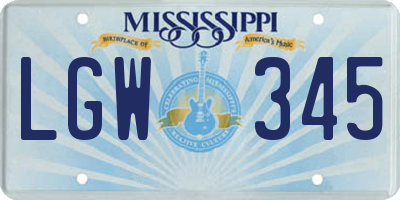 MS license plate LGW345