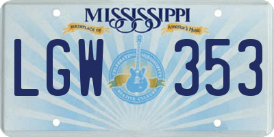 MS license plate LGW353