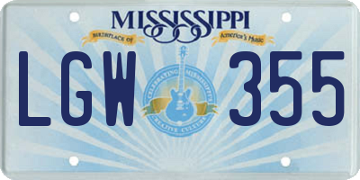 MS license plate LGW355