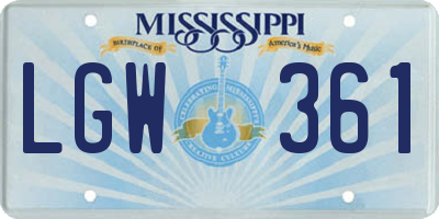 MS license plate LGW361