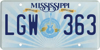 MS license plate LGW363