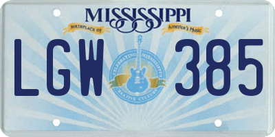 MS license plate LGW385