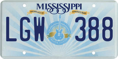 MS license plate LGW388