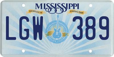MS license plate LGW389