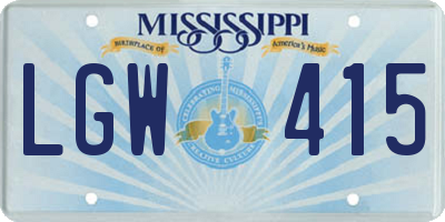 MS license plate LGW415