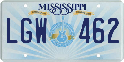 MS license plate LGW462