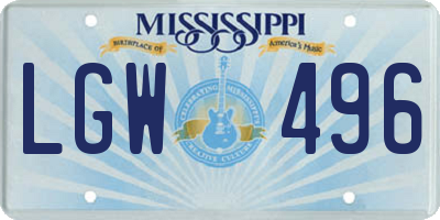 MS license plate LGW496