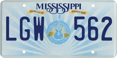 MS license plate LGW562