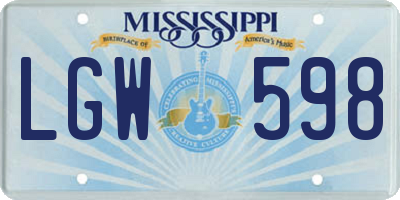 MS license plate LGW598