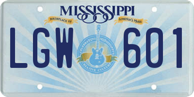 MS license plate LGW601