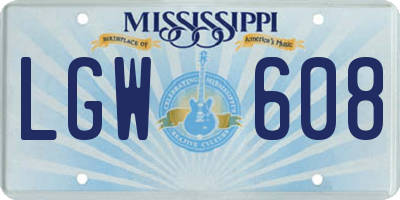 MS license plate LGW608