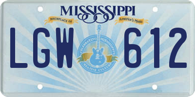 MS license plate LGW612