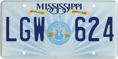 MS license plate LGW624