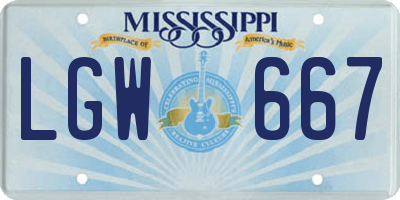 MS license plate LGW667