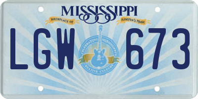 MS license plate LGW673