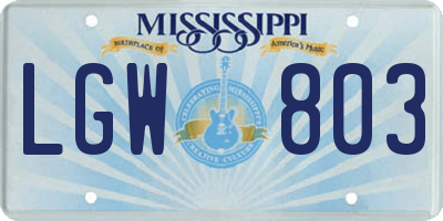 MS license plate LGW803