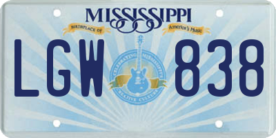 MS license plate LGW838