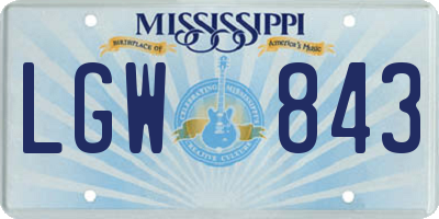MS license plate LGW843