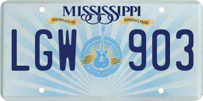MS license plate LGW903