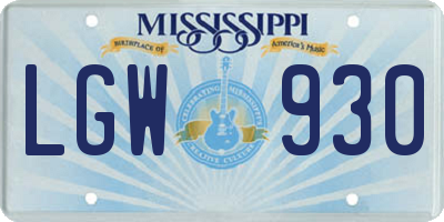 MS license plate LGW930