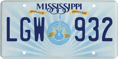 MS license plate LGW932
