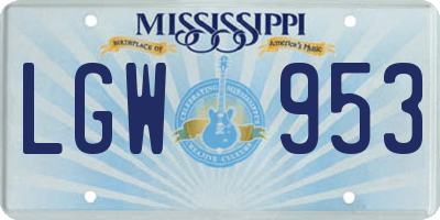 MS license plate LGW953