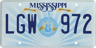 MS license plate LGW972