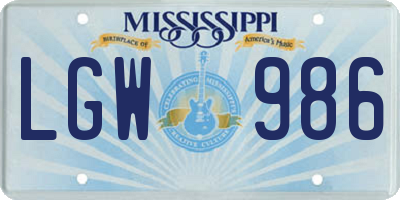 MS license plate LGW986