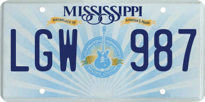MS license plate LGW987