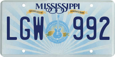 MS license plate LGW992
