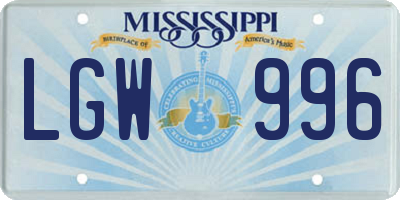 MS license plate LGW996