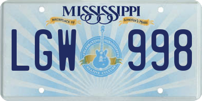 MS license plate LGW998