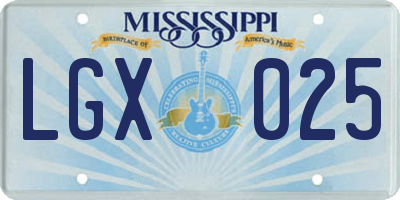 MS license plate LGX025