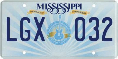 MS license plate LGX032