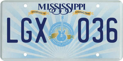 MS license plate LGX036