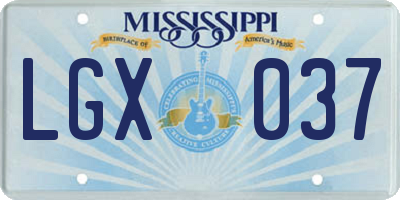 MS license plate LGX037