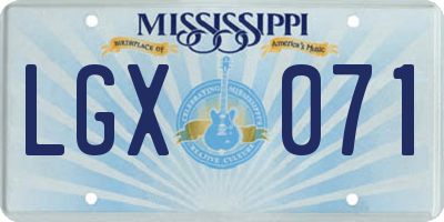 MS license plate LGX071