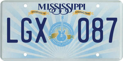 MS license plate LGX087