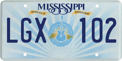 MS license plate LGX102