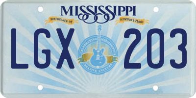 MS license plate LGX203