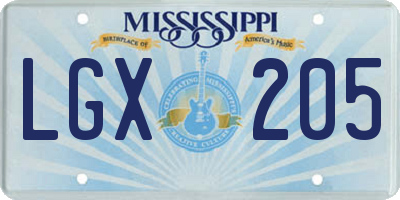 MS license plate LGX205