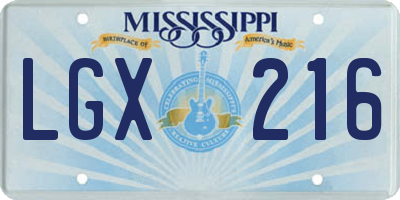 MS license plate LGX216