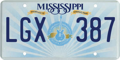 MS license plate LGX387