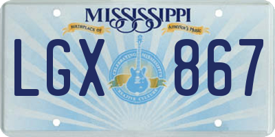 MS license plate LGX867