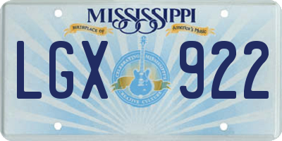 MS license plate LGX922
