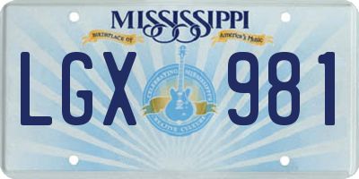 MS license plate LGX981